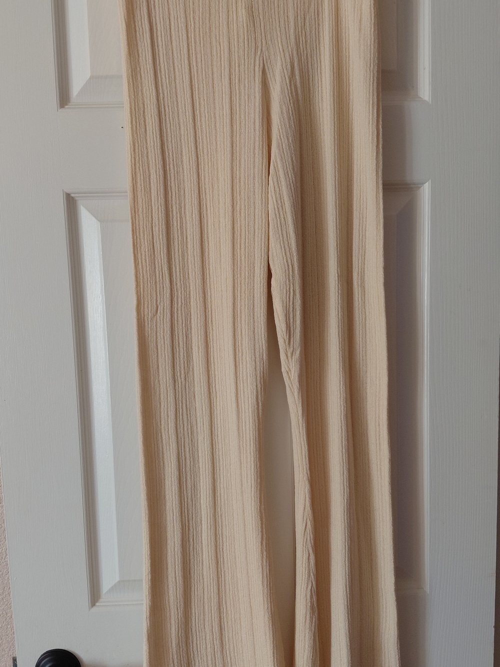 Sage Ribbed Wide Leg Pants in Light Cream